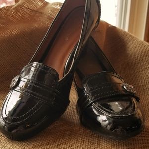 Madeline Black Patten Poppy heels, sz 7M